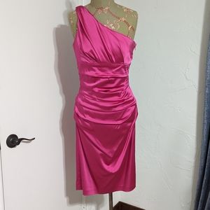 Suzi Chin for Maggy Boutique hot pink one shoulder ruched Cocktail Dress 10